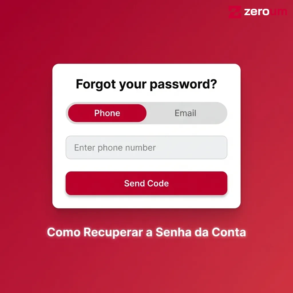 Tutorial mostrando passos para recuperar senha da conta através de e-mail ou SMS na tela de login